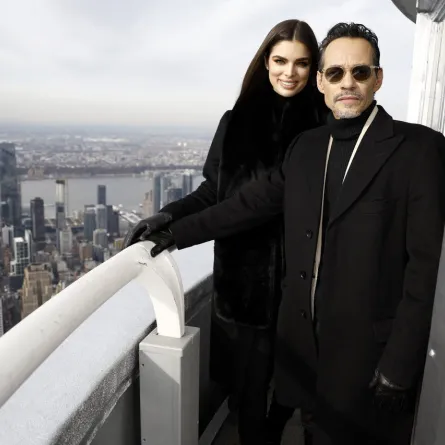Nadia Ferreira and Marc Anthony visit the Empire State Building on December 05, 2022 in New York City. John Lamparski/Getty Images for Empire State Realty Trust/AFP