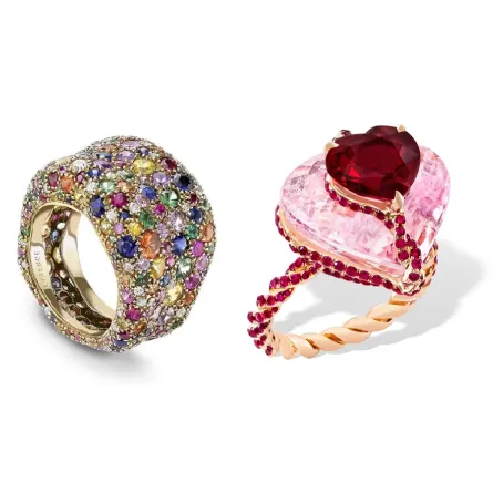 خواتم ذهب مرصوفة بالأحجار الكريمة الملونة بتصاميم عصرية لعروس 2023