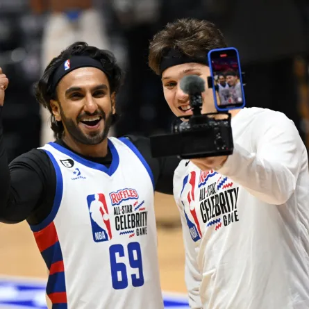 Ranveer Singh and Youtuber Jesser in Salt Lake City, Utah, February 17, 2023. Patrick T. Fallon / AFP