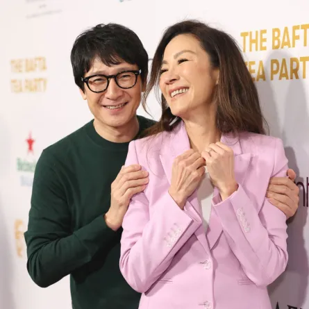 Ke Huy Quan and Michelle Yeoh at Four Seasons Hotel Los Angeles at Beverly Hills on January 14, 2023 in Los Angeles, California. Monica Schipper/Getty Images/AFP