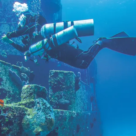 غواص وسفينة غارقة