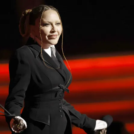 Madonna speaks onstage during the 65th GRAMMY Awards at Crypto.com Arena on February 05, 2023 in Los Angeles, California. Kevin Winter/Getty Images for The Recording Academy /AFP