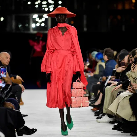 A model presents a creation from Balmain Womenswear Fall-Winter 2023-2024 collection during Paris Fashion Week in, JULIEN DEROSA/AFP.