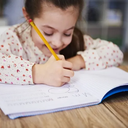 صورة لطفلة تقوم بالكتابة