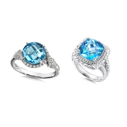 خواتم مرصّعة بالتوباز الأزرق السويسري لإطلالة أنثوية ناعمة