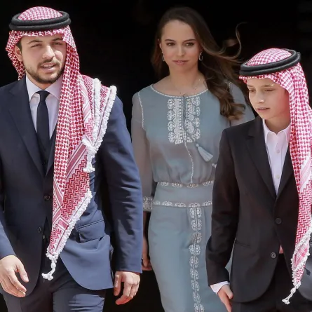 Crown Prince Hussein, his sister Princess Salma and younger brother Prince Hashem in Amman on May 25, 2019. Khalil MAZRAAWI / AFP
