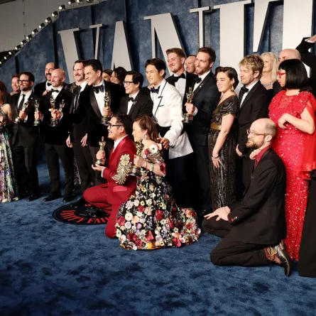 The Cast and Crew of "Everything Everywhere All At Once" attend the 2023 Vanity Fair Oscar Party Hosted By Radhika Jones at Wallis Annenberg Center for the Performing Arts on March 12, 2023 in Beverly Hills, California. Amy Sussman/Getty Images/AFP