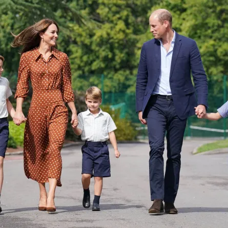 Prince George, Catherine,Prince Louis,  Prince William,and Princess Charlotte at Lambrook School, near Ascot in Berkshire on September 7, 2022. Jonathan Brady / POOL / AFP