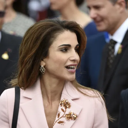 Queen Rania of Jordan looks on before a reception at the royal Palace in Brussels on May 18, 2016 as part of a State Visit of the Jordan King and Queen to Belgium. JOHN THYS / AFP