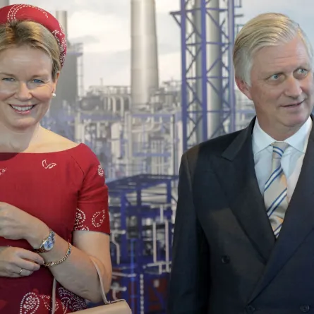 Queen Mathilde and King Phillippe in Ludwigshafen, Rhineland-Palatinate, western Germany, on October 5, 2022. ANDRE PAIN / AFP