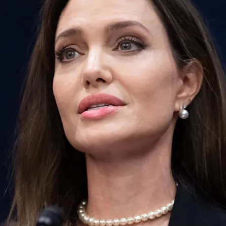 Angelina Jolie speaks during a press conference announcing a bipartisan modernized Violence Against Women Act (VAWA), on Capitol Hill in Washington, DC, on February 9, 2022. SAUL LOEB / AFPAAA