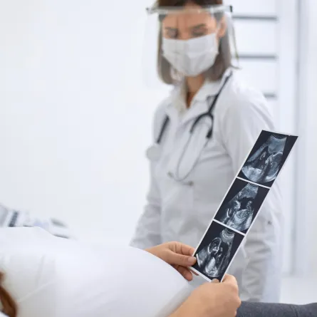 صورة لامرأة حامل تجري فحص السونار