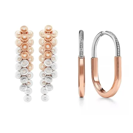 موديلات أقراط ذهب وردي وأبيض للمرأة العصرية