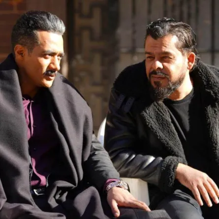 منذر رياحنة ومحمد رمضان من كواليس جعفر العمدة - الصورة من حساب منذر على الفيس بوك