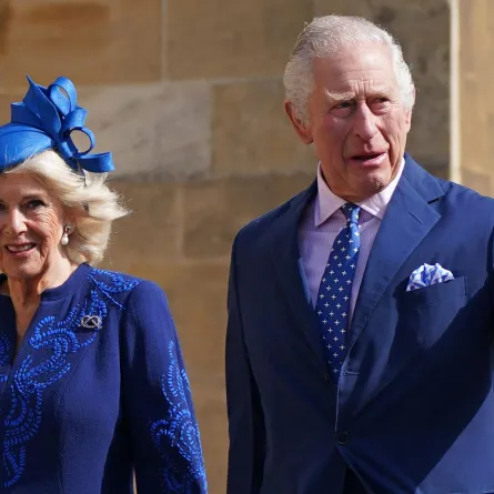 King Charles III and Camilla at St. George's Chapel, Windsor Castle on April 9, 2023. Yui Mok / POOL / AFP