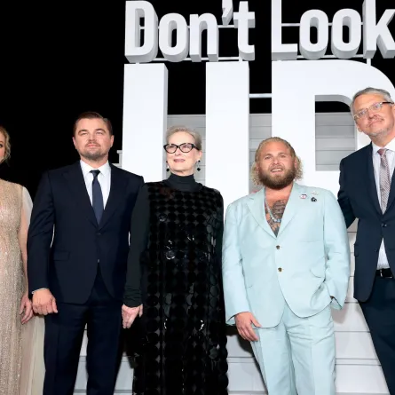 Jennifer Lawrence, Leonardo DiCaprio, Meryl Streep, Jonah Hill, and Adam McKay at Lincoln Center on December 05, 2021 in New York City. Dimitrios Kambouris/Getty Images for Netflix/AFP