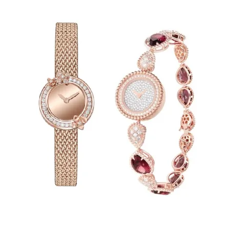 ساعات ذهب وردي بمينا دائرية لإطلالة راقية في عيد الفطر 2023