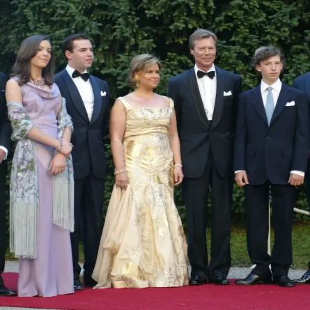 Prince Louis of Luxembourg, Princess Alexandra, Crown Guillaume, Grand Duchess Maria Teresa, Grand Duke Henry, Prince Sebastien and Prince Felix at the castle of Berg , 01 July 2006 in Colmar-Berg. AFP PHOTO JEAN-CHRISTOPHE VERHAEGEN