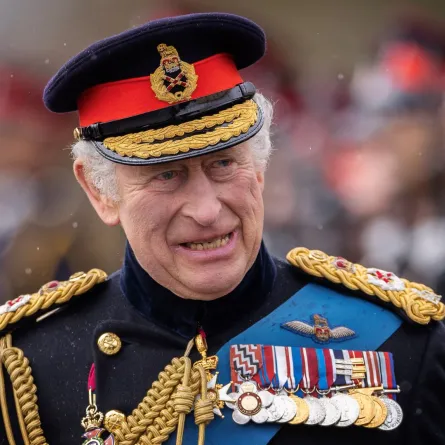 King Charles III at the Royal Military Academy, Sandhurst, southwest of London on April 14, 2023. Dan Kitwood / POOL / AFP