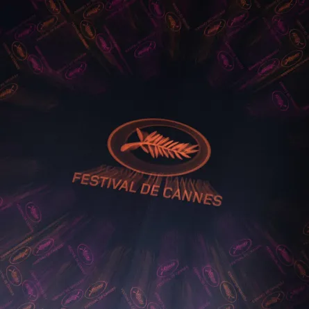 Cannes Film festival logo during the press conference to announce the Official Selection of the 76th Cannes Film Festival in Paris. Thomas SAMSON / AFP