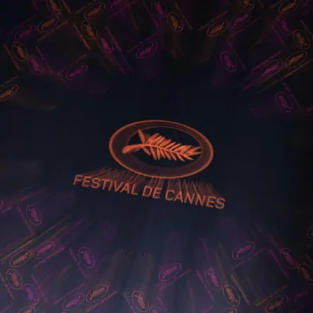Cannes Film festival logo during the press conference to announce the Official Selection of the 76th Cannes Film Festival in Paris. Thomas SAMSON / AFP