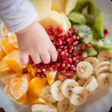 صورة ليد طفل يتناول الرمان