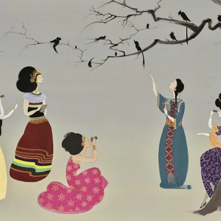 من أعمال الفنانة العراقية هيف كهرمان تصوّر عمل نساء كرديات