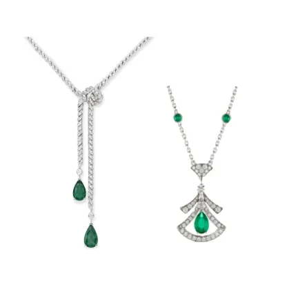 قلادات مرصوفة بالأحجار الكريمة الخضراء لإطلالة ملكية ساحرة للعروس
