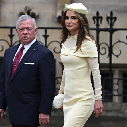 King Abdullah II Ibn Al Hussein and Queen Rania arrive at Westminster Abbey in central London on May 6, 2023. Paul ELLIS / AFP