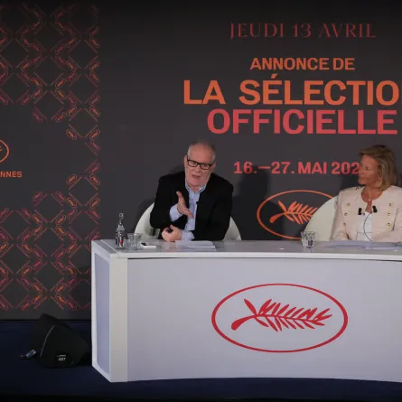 French director of the Cannes film festival, Iris Knobloch, and General Delegate of the Cannes Film Festival, Thierry Fremaux, hold a press conference to announce the Official Selection of the 76th Cannes Film Festival in Paris, on April 13, 2023. The 76th Cannes Film Festival will be held from May 16 to May 27, 2023. (Photo by Thomas SAMSON / AFP)