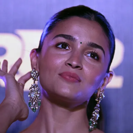 Bollywood actress Alia Bhatt attends a promotional event of her upcoming Telugu-language period action drama film 'RRR' at a multiplex in New Delhi on March 20, 2022. (Photo by Sajjad HUSSAIN / AFP)
