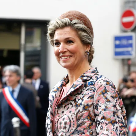 Dutch Queen Maxima smiles on March 11, 2016 after visiting the so-called "incubator" of the French high-tech start-up "Numa" in Paris, as part of a state visit to France. (Photo by CHARLES PLATIAU / POOL / AFP)