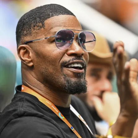 Jamie Foxx attends the men’s quater-final match between Christopher Eubanks of the US and Daniil Medvedev of Russia at the 2023 Miami Open at Hard Rock Stadium in Miami Gardens, Florida, on March 30, 2023. (Photo by CHANDAN KHANNA / AFP)