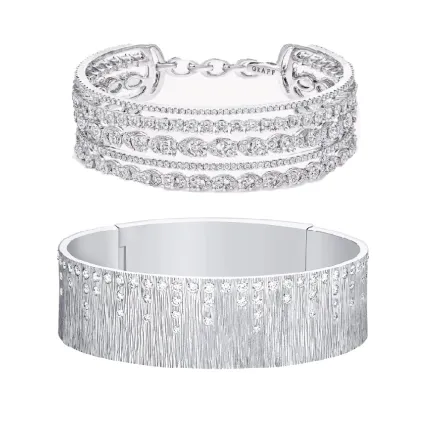 أساور عريضة مرصعة بالألماس لإطلالة فاخرة لعروس 2023