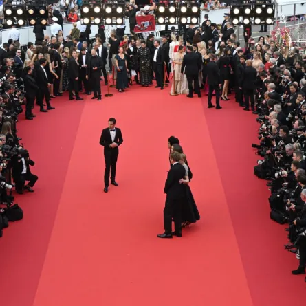 US actor and President of the Un Certain Regard jury John C. Reilly (R) arrives with mebers of the jury in Cannes, southern France, on May 16, 2023. (Photo by Antonin THUILLIER / AFP)