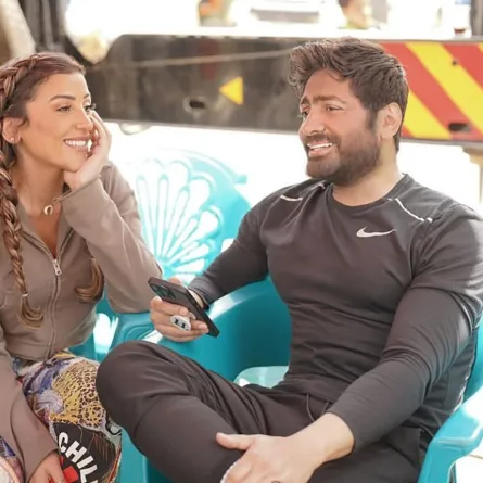 تامر حسني ودينا الشربيني في كواليس فيلم تاج - الصورة من صفحة تامر على إنستغرام