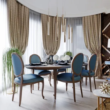 ديكورات ملونة بالأزرق في غرفة الطعام