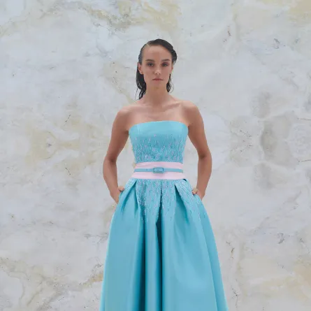 موديلات فساتين طويلة باللون الأزرق من رامي العلي Rami Al Ali