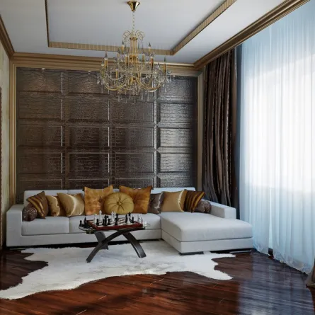 لمسات من لون الشوكولاتة  في صالة الاستقبال