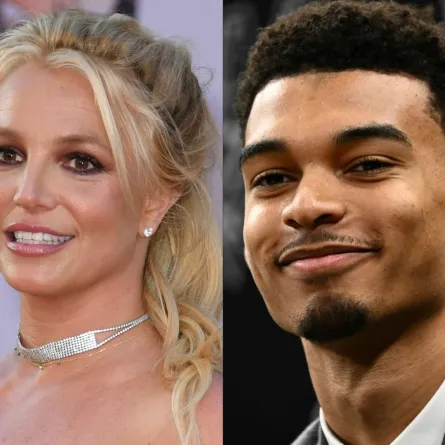 بريتني سبيرز وفيكتور ويمبانياما (combination of pictures created on July 7, 2023 shows US singer Britney Spears and Victor Wembanyama). مصدر الصورة: VALERIE MACON and Patrick T. Fallon / AFP
