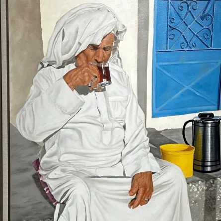 من اعمال حسن الجاسم لوحة  شاي الضحى 