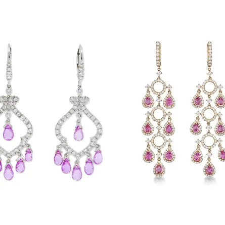 لمحبات الحجر الأكثر رومانسية.. تألقي بأقراط شاندلير بأحجار الياقوت الوردي