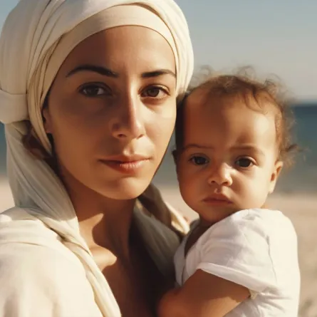 صورة امرأة تحمل طفلها