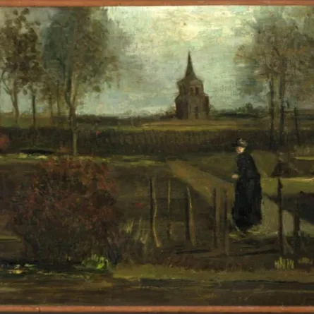 Vincent van Gogh's 1884 painting "Parsonage Garden at Neunen in Spring" which was stolen from the Singer Laren Museum in Laren, March 30 2020. AFP - MARTEN DE LEEUW