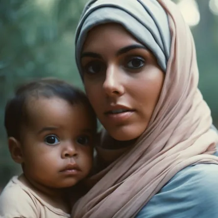 صورة أم تحمل طفلها