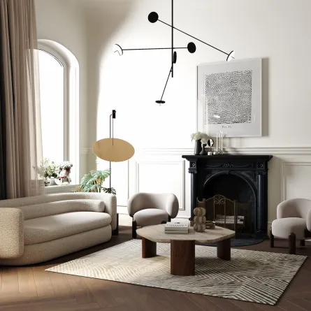 ملامح من الطراز النيو كلاسيكي في القاعة ذات الطراز "المودرن" 