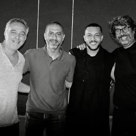 من ناحية اليمين المخرج عمر هلال ثم ويجز والفنان محمد فراج- المصدر: الحساب الرسمي لمحمد فراج على إنستغرام