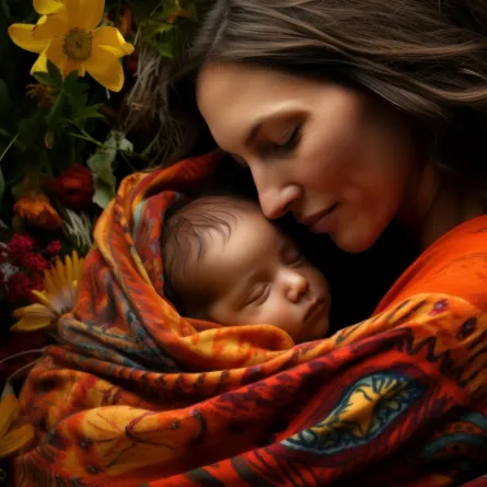 صورة أم تحضن طفلها