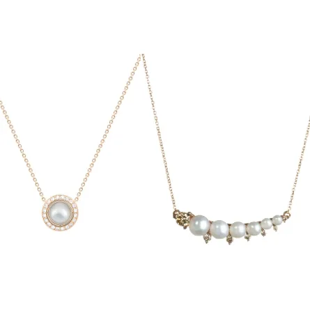 موديلات سلاسل ذهب مرصعة باللؤلؤ لإطلالة خريفية ناعمة 2023