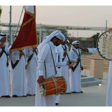 الجناح القطري في معرض إكسبو 2023 الدوحة يبهر الزوار بالعرضة والحزاوي. الصورة من وكالة الأنباء القطرية